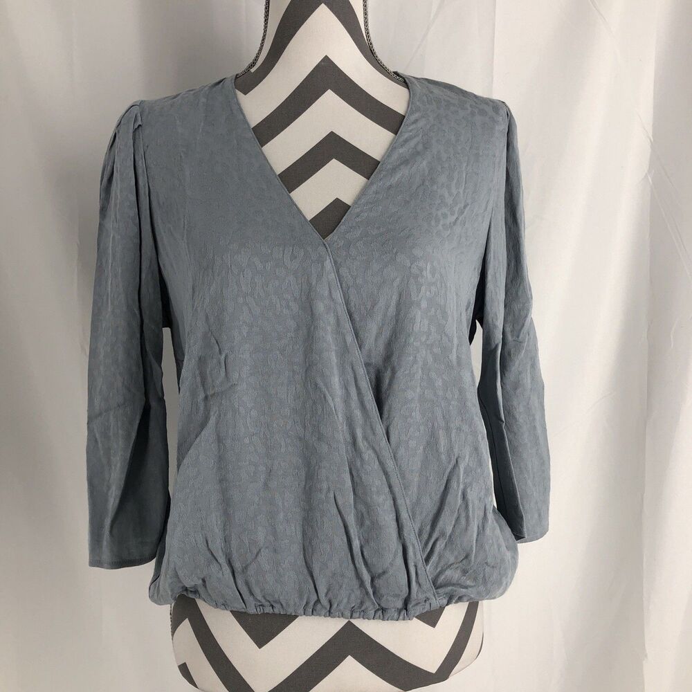 VERONICA M Blouse Top Blue Animal Print, 3/4 Sleeve Elastic Waist Medium
